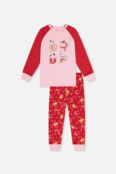 Deux Par Deux Kids' Organic Cotton Two Piece Pajama Set Red Gingerbread Print