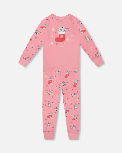 Deux Par Deux Kids'  Organic Cotton Two-piece Pajamas Cat In Multi