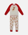 Deux Par Deux Organic Cotton Two-piece Pajamas Girly Reindeer In Multi