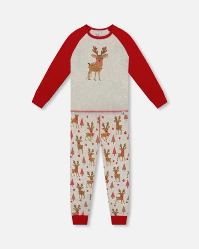 Deux Par Deux Babies'  Organic Cotton Two-piece Pajamas Girly Reindeer In Multi