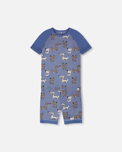 Deux Par Deux Kids'  Organic Cotton Dog Two-piece Pyjama Set In Blue