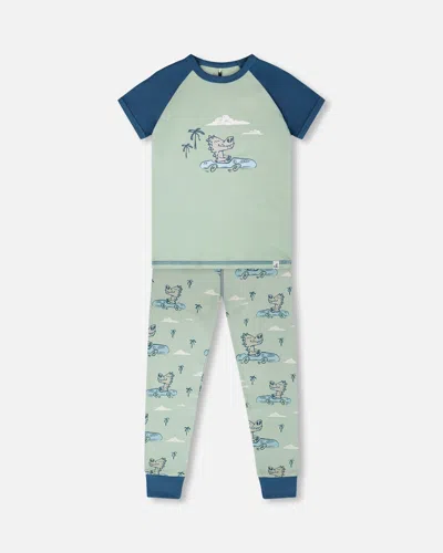 Deux Par Deux Kids'  Organic Cotton Crocodile Two-piece Pyjama Set In Multi