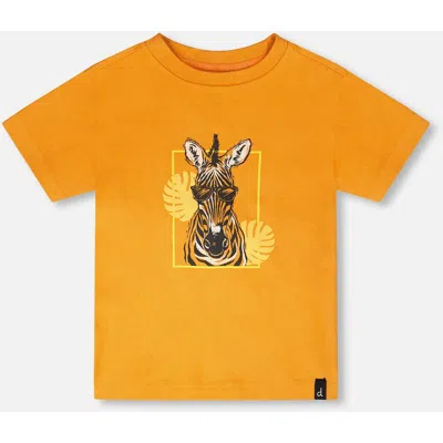 Deux Par Deux Kids'  Organic Cotton Zebra Short Sleeve T-shirt In Brown