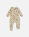 Deux Par Deux Organic Cotton Zipped Romper Tree In Gold