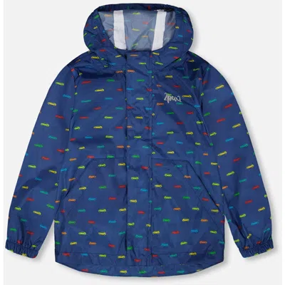 Deux Par Deux Kids'  Packable Car Windbreaker In Blue