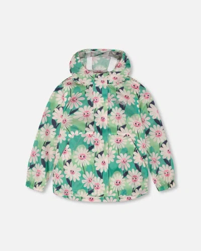 Deux Par Deux Kids'  Packable Smiling Flower Windbreaker In Multi