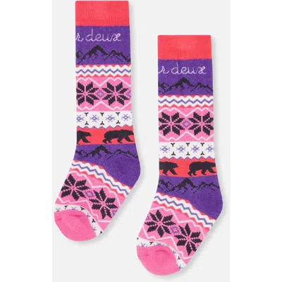 Deux Par Deux Kids'  Padded Ski Merino Wool Socks In Pink