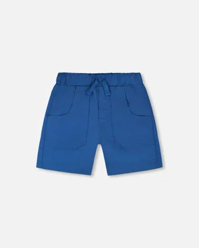Deux Par Deux Kids'  Parachute Shorts With Patch Pockets In Blue