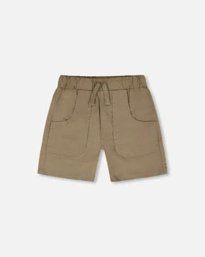 Deux Par Deux Kids'  Parachute Shorts With Patch Pockets In Brown