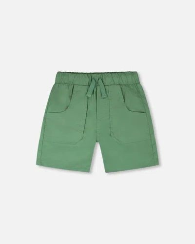 Deux Par Deux Kids'  Parachute Shorts With Patch Pockets In Green