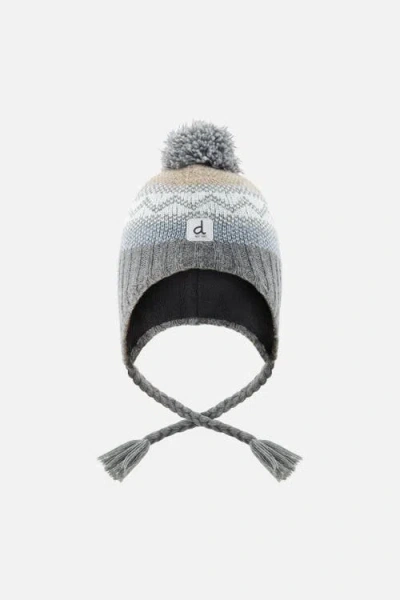 Deux Par Deux Babies'  Peruvian Fair Isle Jacquard Earflap Knit Hat With Pompom In Gray