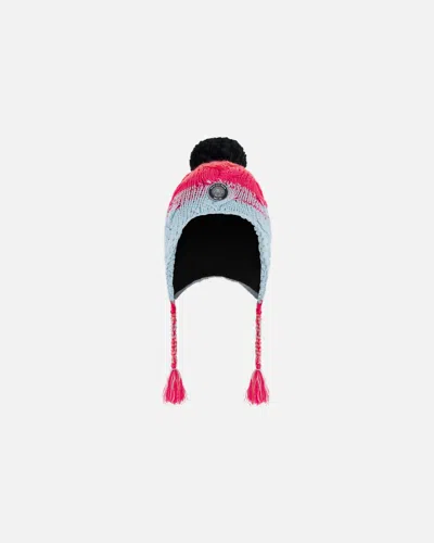 Deux Par Deux Kids' Peruvian Knit Hat Gradient Blue, Coral And Fuschia In Multi