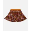 Deux Par Deux Girl's Milano Skirt Plaid Magenta And Brown In Pink & Brown Plaid
