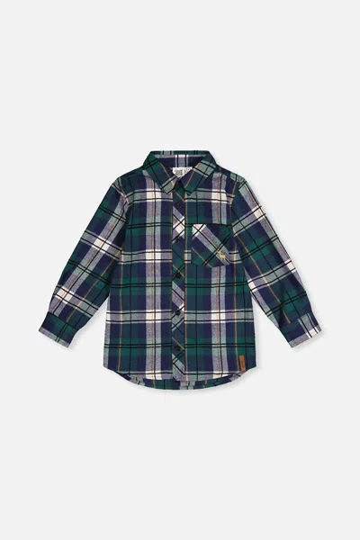 Deux Par Deux Kids' Plaid Shirt Blue And Green