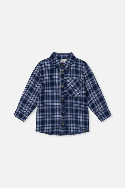 Deux Par Deux Kids' Plaid Shirt Blue And White
