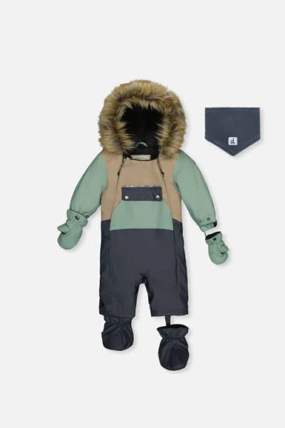Deux Par Deux Babies'  Play Car Seat Crotch Zipper Fleece Neckwarmer One Piece Snowsuit In Cool Dark Grey