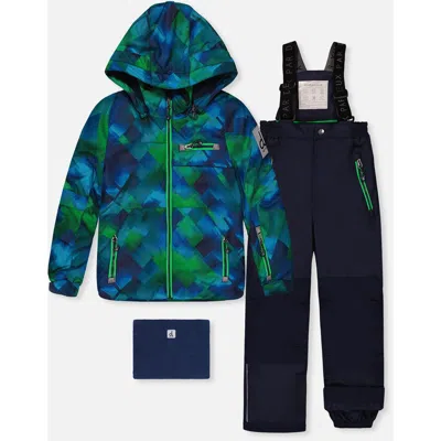 Deux Par Deux Kids'  Play Checkered Jacket & Pants Two Piece Snowsuit In Black