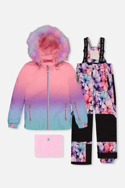 Deux Par Deux Kids'  Play Gradient Jacket & Floral Pants Two Piece Snowsuit In Pink