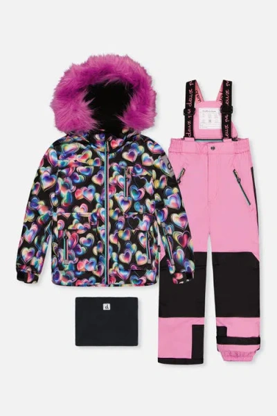 Deux Par Deux Kids'  Play Heart Jacket & Reinforced Pants Two Piece Snowsuit In Pink