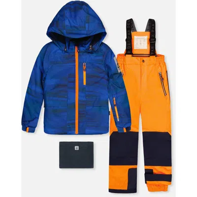 Deux Par Deux Kids'  Play Hooded Jacket & Reinforced Pants Two Piece Snowsuit In Blue
