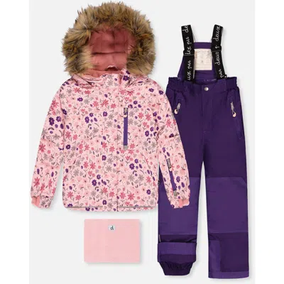 Deux Par Deux Kids'  Play Mini Flower Jacket & Pants Two Piece Snowsuit In Purple