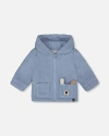 Deux Par Deux Plush Hooded Jacket In Blue