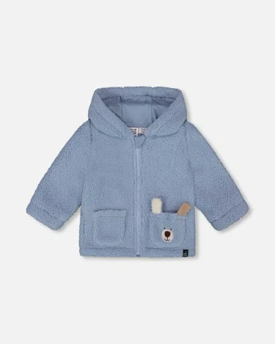 Deux Par Deux Babies'  Plush Hooded Jacket In Blue