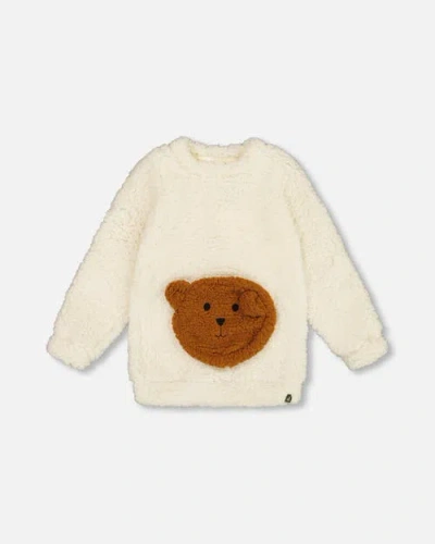 Deux Par Deux Kids'  Plush Tunic With Bear Pocket In White