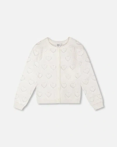 Deux Par Deux Babies'  Pointelle Knit Long Sleeve Cardigan In White