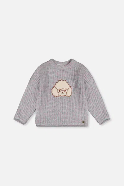 Deux Par Deux Kids' Poodle Sweater Pale Turquoise And Lilac In Gray