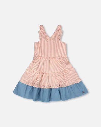 Deux Par Deux Kids'  Poplin And Chambray Stripes Sleeveless Dress In Multi