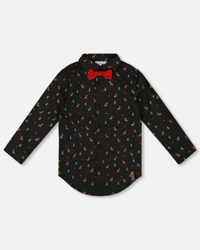 Deux Par Deux Babies'  Poplin Shirt With Bow Tie In Black