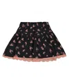 Deux Par Deux Girl's Printed Flowers Flare Viscose Skirt Black In Small Flowers On Black