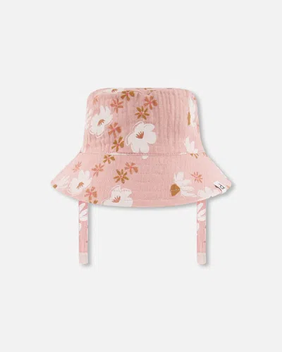 Deux Par Deux Kids' Printed Muslin Bucket Hat Pink And White Flowers