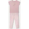 Deux Par Deux Printed Organic Cotton Two-piece Pajama Set Small Pink Flowers On Pale Pink Background In Pink Flowers On Pale Pink