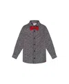 Deux Par Deux Printed Pine Chambray Shirt With Bow Tie Gray - Baby In Anthracite