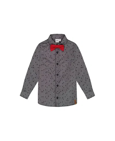 Deux Par Deux Printed Pine Chambray Shirt With Bow Tie Gray - Baby In Anthracite