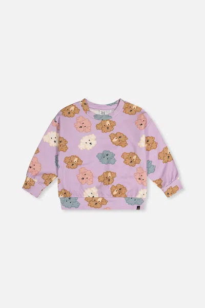 Deux Par Deux Kids' Printed Sweatshirt Purple Poodle Print