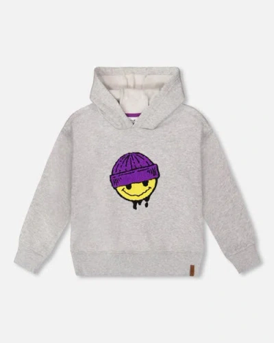 Deux Par Deux Kids'  Pullover Fleece Hooded Sweatshirt In Gray