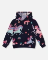 Deux Par Deux Pullover Fleece Hoodie Unicorn In Blue