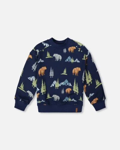 Deux Par Deux Kids'  Pullover Fleece Sweatshirt Animal In Blue