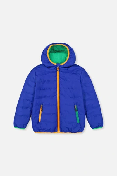 Deux Par Deux Kids'  Quilted Hooded Zip Pocket Mid-season Jacket In Blue