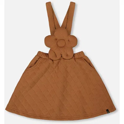 Deux Par Deux Kids'  Quilted Overall Dress In Brown