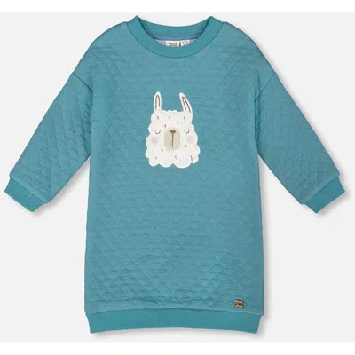 Deux Par Deux Kids'  Quilted Tunic Dress In Blue