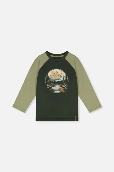 Deux Par Deux Kids' Raglan T-shirt Dark Turquoise In Green