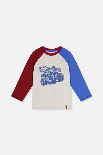 Deux Par Deux Kids' Raglan T-shirt Heather Grey, Red And Blue In Gold