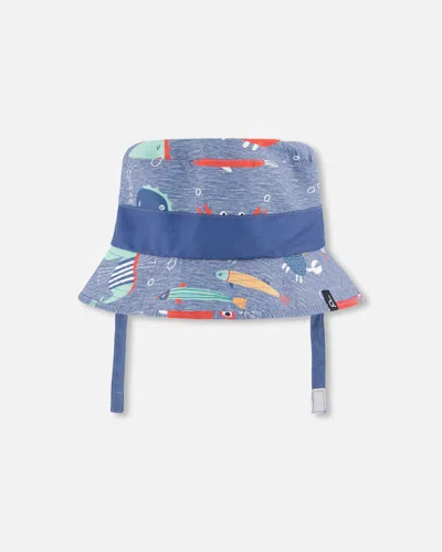 Deux Par Deux Kids' Recycled Polyester Beach Hat Blue Marine Animal Print In Purple