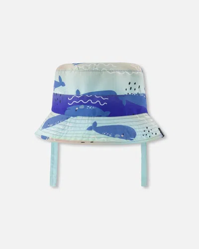 Deux Par Deux Kids' Recycled Polyester Beach Hat Blue Whale Print