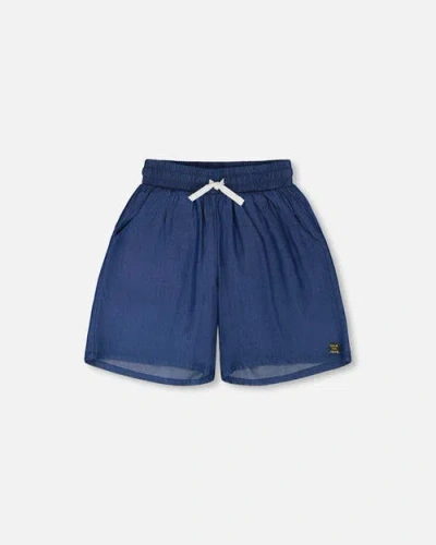 Deux Par Deux Kids'  Relaxed Fit Chambray Bermudas In Blue