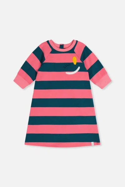 Deux Par Deux Kids'  Relaxed Knit Engineer Stripe Dress In Pink